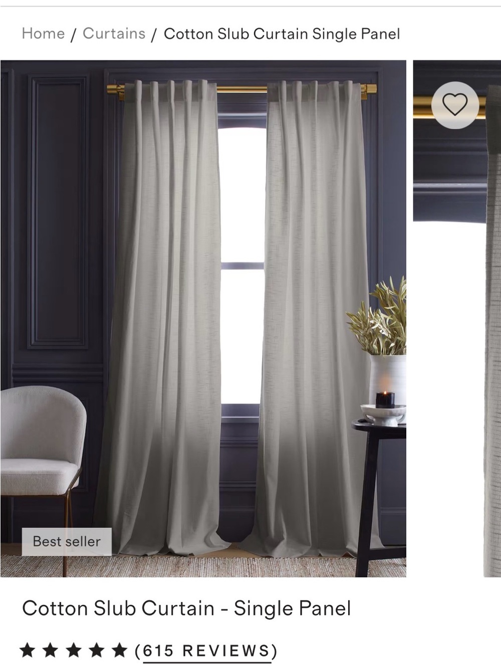 Quince Curtain Single Curtain 48x96 (one panel) in Cloud (light gray)
